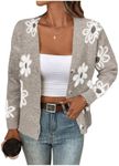 SHENHE Women's Floral Print Button Down Cardigan V Neck Drop Shoulder Knit Outerwear Khaki A X-Small