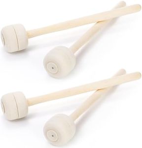 YOUEON 2 Pairs Drum Mallets Soft Felt, 13.4 Inch Wool Felt Drum Stick with Maple Hanldle, Anti-slip Bass Percussion Sticks Instrument Band Accessory for Bass Drums, Marching Drums, Beige