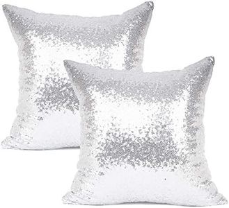 YOUR SMILE Pack of 2, New Luxury Series Silver Decorative Glitzy Sequin & Comfy Satin Solid Throw Pillow Cover Cushion Case 17" x 17" (142)