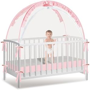 Crib Tent to Keep Baby from Climbing Out - Mesh Pop Up Climbing Prevention With Two-Way Self-Locking Metal Zipper (Pink, Lager)