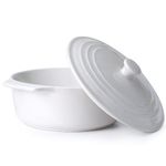 Ceramic Round Casserole Dish With Lid Oven Safe, 23cm Stoneware Covered Casserole, White Baking Dish with Lid