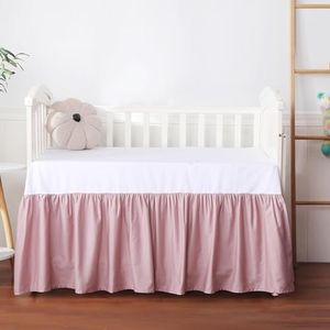 Crib Skirt Dust RuffleCrib Skirt Dust Ruffle, 100% Egyptian Cotton 400 Thread Count Soft Breathable Crib Bedding Skirt for Baby, Boys and Girls, Fading Resistant (Pink)