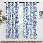 KGORGE Room Darkening Printed Floral Pattern Window Curtains & Drapes Grommet 100% Privacy Bohemian Curtains for Kids Nursery Bedroom, 2 Panels, W 52 x L 72 inches, Blue