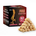 WishDirect Fire Starters for Campfires Fireplace (80 Pack) - Easy & Quick Charcoal Firestarters Fit Kamado Joe Big Green Egg Wood Log Stick Briquette BBQ Barbeque Grill