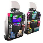 BillyBath Pack of 2 Car Backrest Protectors for Children with 10 Inch Ipad/Tablet Pocket, 600d Oxford Fabric Waterproof Car Seat Back Seat Organizer Car Seat Protector Backrest, Black