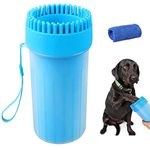 Soneer Dog Paw Cleaner,Portable Pet Paw Cleaner,Dog Foot Washer Massager,Comfortable Silicone Pet Cleaning Brush Cup with Towel for Dogs Cats Massage Grooming Dirty Claws (Blue)