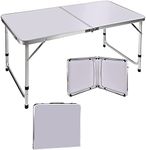 Folding Desk Table with 2 Adjustable Height, 90CM Fold Up Study Writing Laptop Desk for Small Spaces Home Office Workstation, Lightweight Foldaway Outdoor Garden Table for BBQ Party Picnic Camping