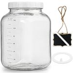 Wide Mouth 1 Gallon Glass Jar with Lid, Heavy Duty Airtight Screw Lid with Silicone Gasket - Large Mason Jar with 2 Scale Mark for Fermenting Kombucha and Storing Food(Extra 1 Gasket)