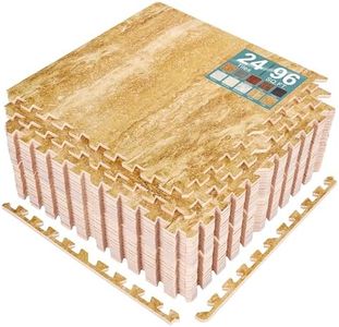 Sorbus 96 Sq. Ft. Wood Grain Floor Tiles Foam Mat EVA Interlocking Mats Tile 3/8-Inch Thick Flooring Wood Puzzle Exercise Mats w/Borders - Home Playroom Basement, Apartment, Trade Show, Baby, Dance