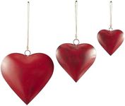 Deco 79 Red Metal Heart Decorative Bells with Hanging Rope Set of 3 20", 17", 12"