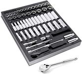 Powerbuilt Socket and Ratchet Tool Set, Extension Bars, Deep and Shallow Sockets, Organizer Tray, Pro Tech Series - 949005, 3/8-Inch, Silver, 54 Piece