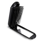 Mini Travel Hair Brush, Small Foldable Hairbrush Compact Hair Brush with Mirror and Round Tip Nylon Bristles for Women and Men, Portable Pocket Size Comb for Car Gym Bag Purse Locker (Black)