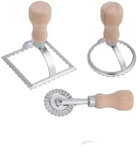 Recsrdce 3-in-1 Ravioli Maker Set, Pasta Stamp Molds with Beechwood Handles, Manual Pasta Cutter Wheel