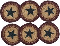 VHC Brands Potomac Star Textured Jute Primitive Tabletop Kitchen Stenciled Round Coaster Set of 6, Natural Tan