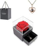 Eternal Rose Box Necklace | Preserved Rose Birthday Her | Mum, Wife, Daughter, Sister, Girlfriend | Say I Love You in 100 Languages | Rose Gift Box for Mother's Day Anniversary, Christmas. (red)