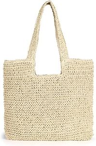 Straw Beach Bag, Women Tote Bag Woven Shoulder Bag, Handmade Large Summer Handbag Hobo Bag for Beach Picnic Vacation, Beige, Large, Casual