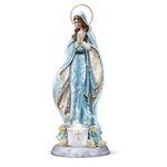 The Bradford Exchange 'Blessed Mary' Mosaic Sculpture – Faith-Inspired Sculpture With Hand-Applied Glass Mosaic Garments. Marbleised Base With Glass Votive. Free LED Candle, Prayer Card