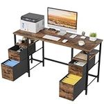 YAOHUOO Computer Desk with 4 Fabric Drawers Organizer - 55"/140 Office Desks with File Drawer Organization, PC Work Desk Study Writing Table Workstation for Home Office Space Rustic Brown