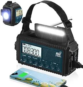 NOAA Emergency Weather Alert Radio, 5000 Large Capacity Hand Crank Solar Powered AM/FM/Shortwave Radio for Home, Portable LED Camping Flashlight Reading Lamp, Phone Charger Earphone Jack,SOS Alarm