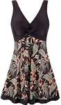 wantdo Women's Plus Size Swimdress Floral Skirted Bathing Suit Begonia Flower 18/20 Plus