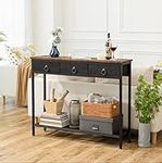 Console Table, Hallway Table, Slim Sofa Table with 3 Non-woven Drawers, Metal Mesh Frame, Sturdy, Narrow Side Table for Small Spaces, Entrance, Living Room, Industrial, Rustic Brown