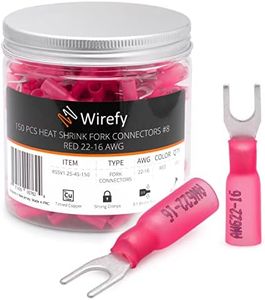 Wirefy 150 PCS Heat Shrink Fork Connectors #8 - Marine Grade Fork Terminals - Spade Fork Wire Connectors - Red 22-16 Gauge