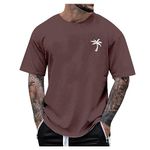 Retro Shirts for Men,Mens Fourth of July Shirt Men's Novelty T-Shirts Multi-Button Round Neck Short-Sleeved Oversized Loose T-Shirt Hawaii Casual Shirt Tees 2024 Mens Shirts Casual Stylish Brown 2XL