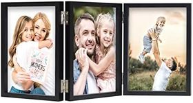 3 Picture Frame 4x6 Black Triple Hinged MDF Wood with Glass Front Three Opening Photo Frame Stand Vertical on Tabletop