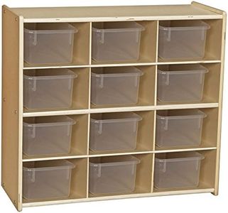 Contender 12 Compartment Storage Unit with Translucent Bins, Cubbies with Daycare Shelves for Kids, Hardwood Cubby Organizer for Classroom, Cube Locker Shelf for Organizing Toys, Art Supplies