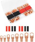 SAVITA 120pcs Copper Wire Terminal Connectors Kit, 4/6/8/10/12AWG Including 60pcs Heavy Duty Wire Lugs and 60pcs Heat Shrink Tubing Battery Cable Ends for Electrical Wire Crimping