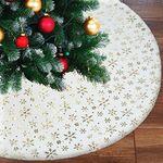 Ywlake Christmas Tree Skirt 48 Inch White Plush Xmas Tree Skirt Base Floor Mat Cover XMAS Party Decor Gold Snowflake Tree Skirt for Christmas New Year Party Holiday Decorations (120cm)