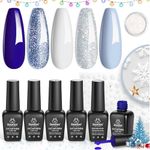 Beetles Christmas Gel Nail Polish Set - Glitter White Kit With LED UV Lamp, Blue Silver Polish, Reinforcement Gel, Sticker Decals, Snowflakes Decoration