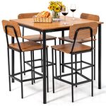 COSTWAY 5 Piece Kitchen Dining Set, Counter Height Dining Table and Chair Set with Ergonomic Backrest, Footrest & Foot Pads, Metal Structure Kitchen Table Set for Dining Room Restaurant (Walnut)