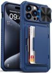 Vihibii for iPhone 15 Pro Max Wallet Case with Slide Camera Cover & Card Holder (4 Cards) & Kickstand, Hard Case for iPhone 15 Pro Max 6.7", Blue