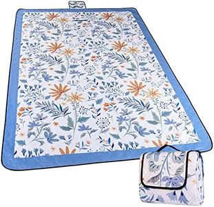 DEWUR Couverture de Pique-Nique imperméable Lavable Couverture de Plage Sandfrei XXL Couverture de Camping Tapis de Plage isolé avec Dessous imperméable (Blanc avec des Fleurs, 300 x 200 cm)