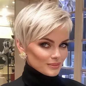 QUEENTAS Short Blonde Wig, Pixie Cut Wigs for White Women with Bangs Pixie Layered Short Hair Wigs for Women Synthetic Hair Daily Use Cosplay (Golden Blonde)