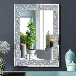 QMDECOR Crystal Crush Diamond Rectangle Silver Mirror for Wall Decoration 20x28inch Wall Hang Frameless Mirror Glass Diamond Decor.