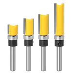 Bohaner 4 Pcs 1/4 Inch Shank Flush Trim Pattern Router Bit Set Professional Straight Flush Trim Tools Woodworking Template Router Cutter with Bearing Wood Top Woodworking Milling Tools