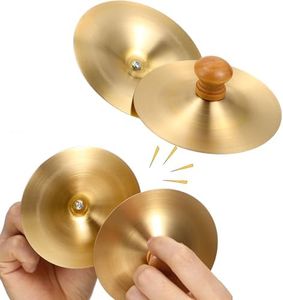 Vaguelly Finger Cymbals with Wooden Handles, 1 Pair Copper Band Cymbals, 9cm/3.5in Mini Marching Cymbals, Hand Cymbal Belly Dance, Orff Music Instrument for Child & Adult