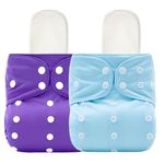 AEREX Premium Reusable Baby Cotton 2 Cloth Diapers For 0 to 3 Years With 2 Insert Pads | Leak Proof Washable Diapers For New Born Babies | Adjustable Pocket Cloth Diaper Nappies (Purple & Light Blue)