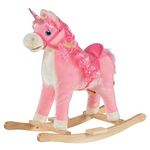 HOMCOM Kids Plush Rocking Horse Ride On Unicorn w/Sound Moving Mouth Wagging Tail Children Rocker Toy Gift 3-6 Years Pink