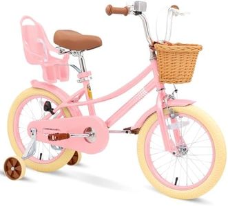 Glaf Girls Bike with Training Wheels and Basket Kids Bike for Girls Boys Age 2-12 Years Toddlers Bicycle with Bell Adjustable Seat Handlebar (16 Inch with Training Wheels, Pink)
