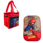 NEUF MART Combo Pack Lunch Bag & Pencil Box Polyster Waterproof 3D Printed Spiderman School Tiffin Lunch Bags and Pencil Box for Kids College and School Storage (Red Combo Pack)