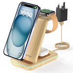 3 in 1 Foldable Wireless Charging Station for i Phone 15/14/13/12/11/Pro Max/X/8, Phone Charger Stand for iWatch Ultra2/9/8/7/6/5/4, Wireless Charger Docking AirPods 3/Pro/Pro 2,Bamboo Grain