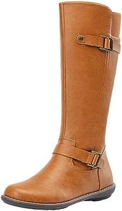 Jeossy Women's 9655 Knee High Boots Flat Riding Boots Buckle Tall Boots with Zipper for Women, Riding Boots-9655-camel, 6