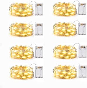 8 Pack Fairy Lights Battery Operated, 7 Feet 20 Led String Lights with Timer, Waterproof Silver Wire Firefly Lights for Home Party Wedding Christmas Decorations, 6 Hours on/18 Hours Off, Warm White