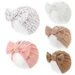 Huixiang Newborn Baby Hospital Hat Soft Cotton Toddler Kids Girl Head Wrap with Big Bow Cap, Coffee/Tulip/Snow Bud/Khaki/White(3m-3t), One Size