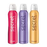 Secret Temptation Romance, Mystery and Pink Deodorant Combo for Women, Pack of 3 (150ml each)|Lonf Lasting Floral Body Spray