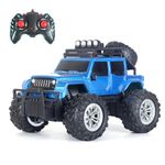 Popsugar Off Roader Rechargeable Remote Control Monster Truck with 2 Speeds and 4 Headlight Modes | Lithium Battery | C-Type Charging | Remote Control Car for Kids | Made in India, Blue & Black