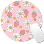 IMAYONDIA Round Pink Mouse Pad, Strawberry MousePad Small, Circular Pastel Floral Mouse Mat for Wireless Mouse, Non-Slip Rubber Base Cute Design Mice Pad for Laptop Computer Travel Women Kids, Flowers